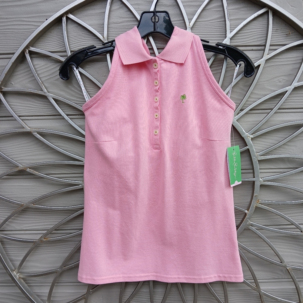 Lilly Pulitzer Halter Pink Sleeveless Polo Tank with Palm Embroidery